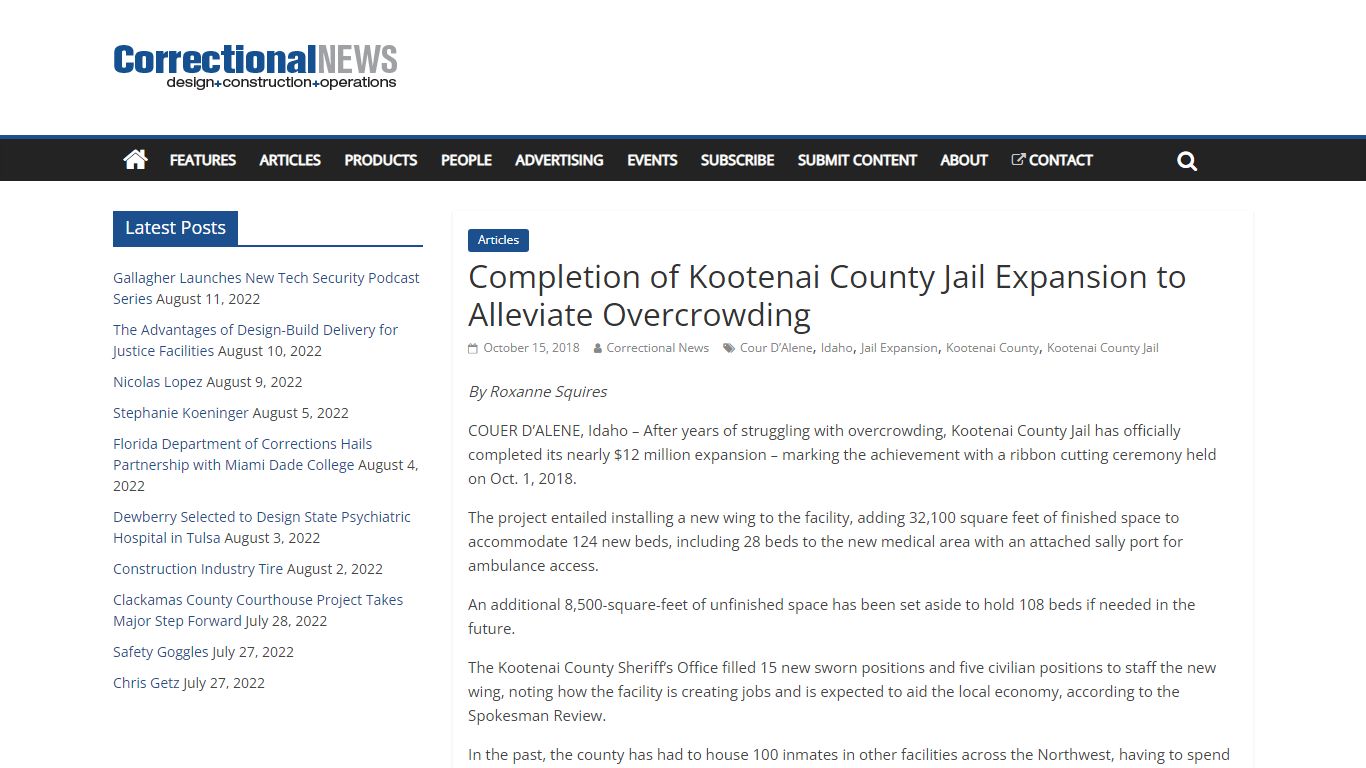 Completion of Kootenai County Jail ... - Correctional News